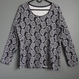 2/$13 Kim Rogers Women's Crew Neck Long Sleeve Top Paisley Navy Blue - Large